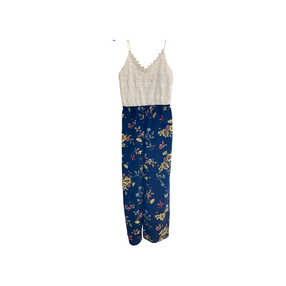 Chocolate USA Lace Top Floral Print Jumpsuit - Women's Medium - Sleeveless